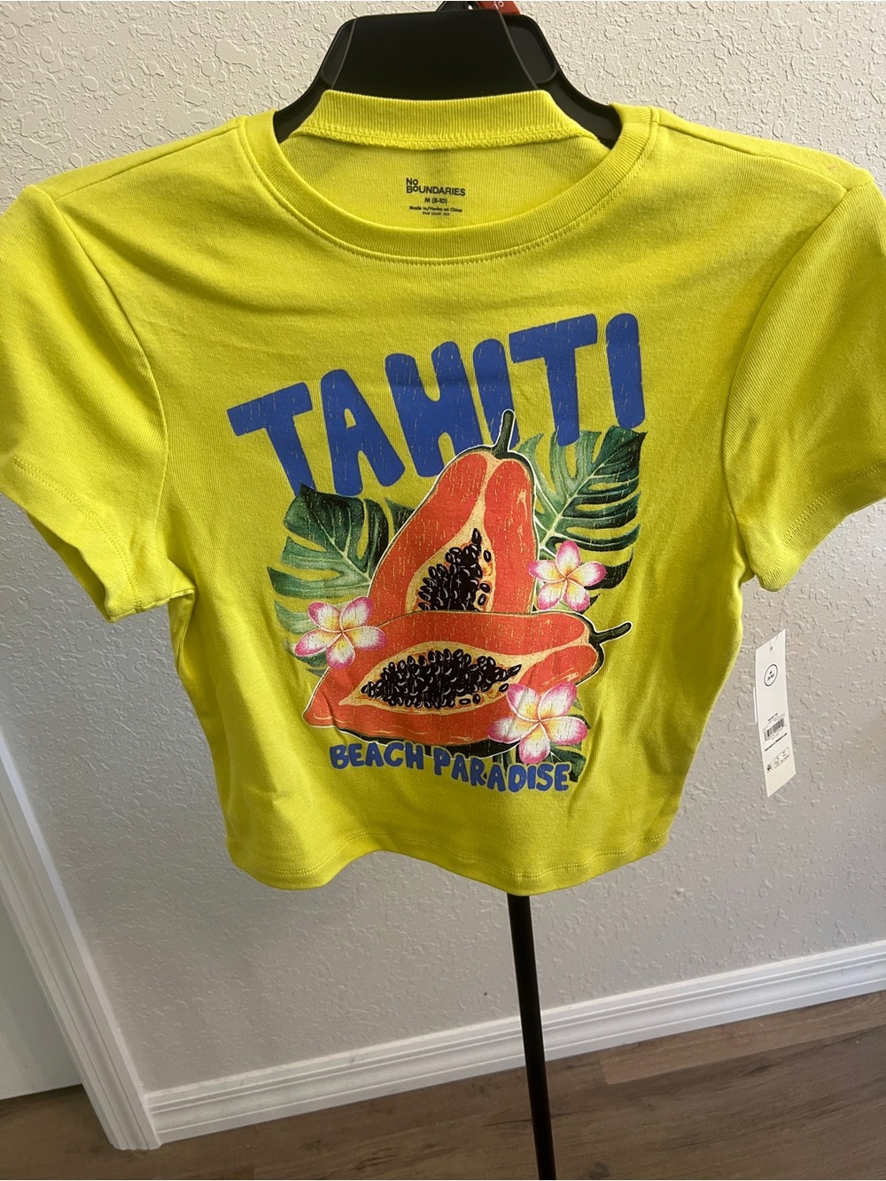 No Boundaries Bright Yellow Tahiti Graphic Crop Tee M